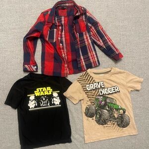 Toddler 4T 5T Shirts GAP Star Wars Monster Jam Grave Digger Perry Ellis Flannel